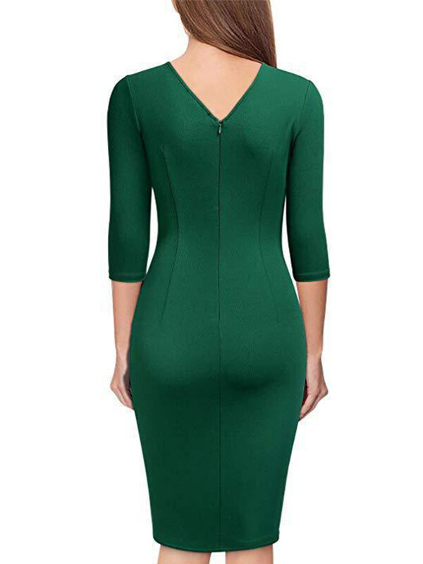 Office Lady Rochie de primăvară cu decolteu în V Rochii cu mâneci scurte Femei Pliuri Robe Bodycon Robe