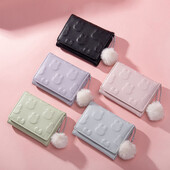 Poșetă cu monede cu iepure din desene animate drăguță, pentru femei, portofel scurt, pliabil, din PU, suport pentru carduri, pentru fete, poșete roz, portofele la modă în culoarea bomboanelor