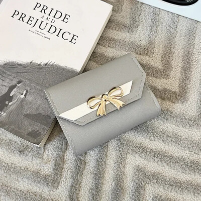 Ženski novčanik, sklopivi, prenosivi, kratke torbice za novčiće, modna slatka torbica s mašnom, kvalitetna ženska torbica s držačem za kartice od PU kože