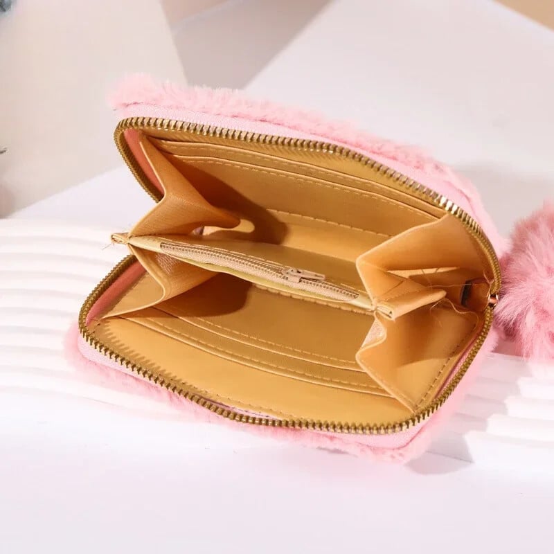 Djevojčice, slatki plišani novčanik s printom srca, dječja torbica s patentnim zatvaračem i držačem za kartice, torbica za kvačilo Mini torbica, torbica za novčiće, novčanik za kartice