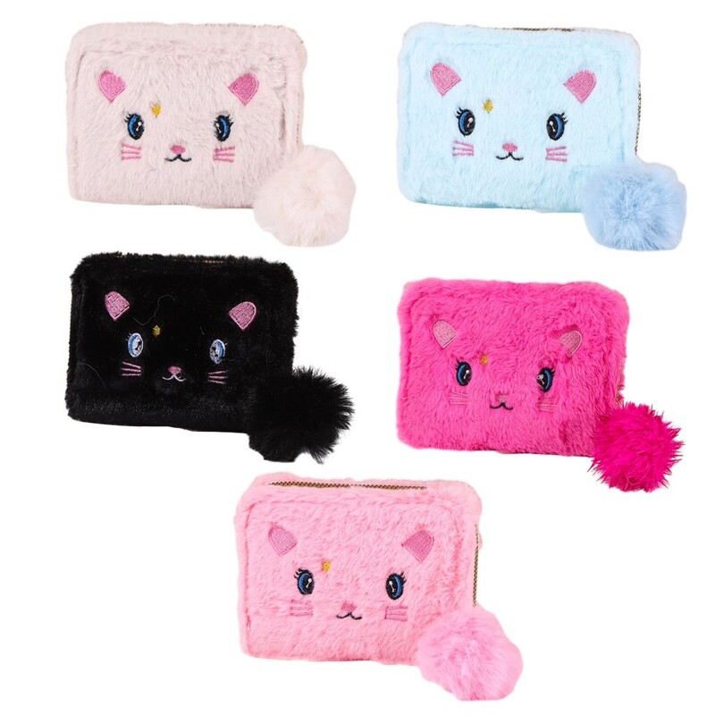 Crtani plišani vez, mačji novčanik, plišana lopta, patentni zatvarač, torbica za novčiće, veliki kapacitet, držač kartice za životinje