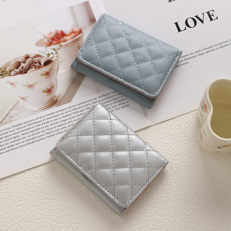 Madinga rombo formos piniginė Paprasta vienspalvė trumpa piniginė monetoms moterims PU odinis kortelių laikiklis Keli kortelių lizdai pinigų maišelis