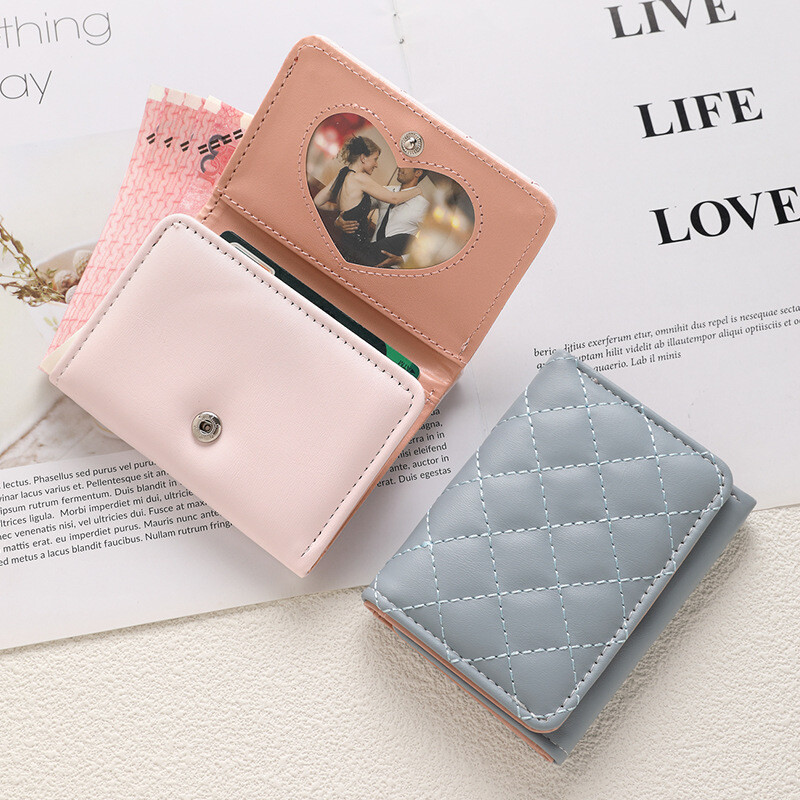 Madinga rombo formos piniginė Paprasta vienspalvė trumpa piniginė monetoms moterims PU odinis kortelių laikiklis Keli kortelių lizdai pinigų maišelis