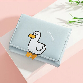 Creative Cartoon Luck Duck Design Дамски портфейл PU кожен държач за банкова карта Kawaii Портфейли с късо сгъване Щипка за пари Дамски портмонета