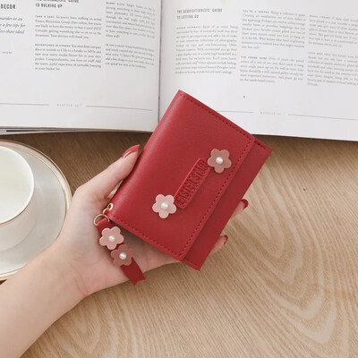 Portofel scurt popular pentru femei, subțire, în trei ori, portofel mic, multifuncțional, inimă pentru fete, mini portofel, geantă pentru carduri, o bucată