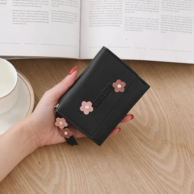 Portofel scurt popular pentru femei, subțire, în trei ori, portofel mic, multifuncțional, inimă pentru fete, mini portofel, geantă pentru carduri, o bucată