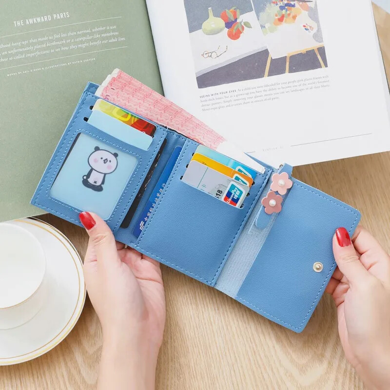 Portofel scurt popular pentru femei, subțire, în trei ori, portofel mic, multifuncțional, inimă pentru fete, mini portofel, geantă pentru carduri, o bucată