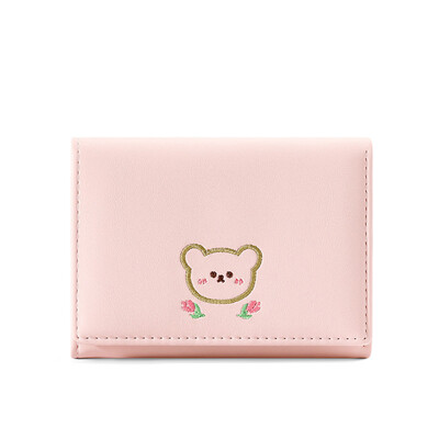 Portofel de damă high-end mic pliabil scurt student brodat din piele japonez Ins monede card titular