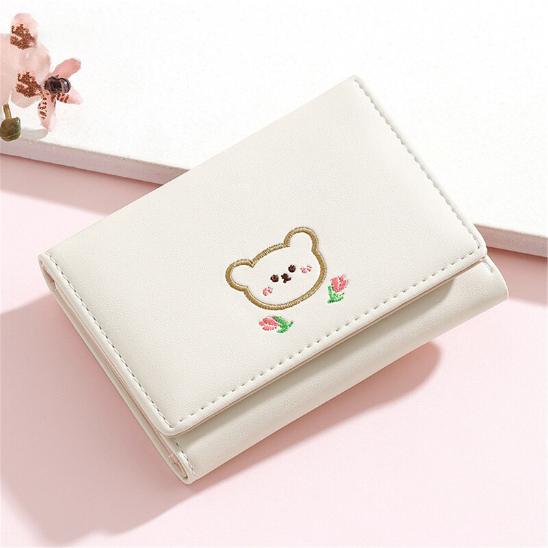 Portofel de damă high-end mic pliabil scurt student brodat din piele japonez Ins monede card titular