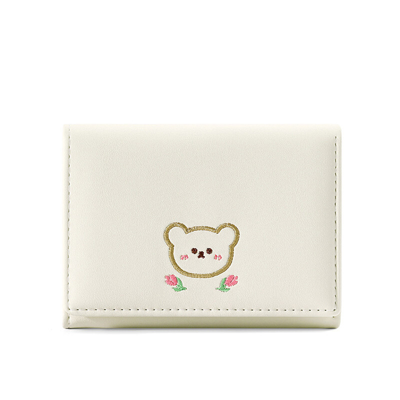 Portofel de damă high-end mic pliabil scurt student brodat din piele japonez Ins monede card titular