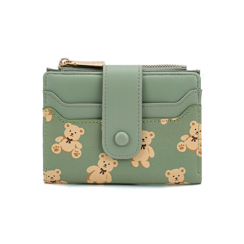 Portofel cu ursuleț de pluș cu desene animate pentru femei, cu buzunar pentru monede cu închidere rapidă de capacitate mare, geantă de mână pliabilă multifuncțională