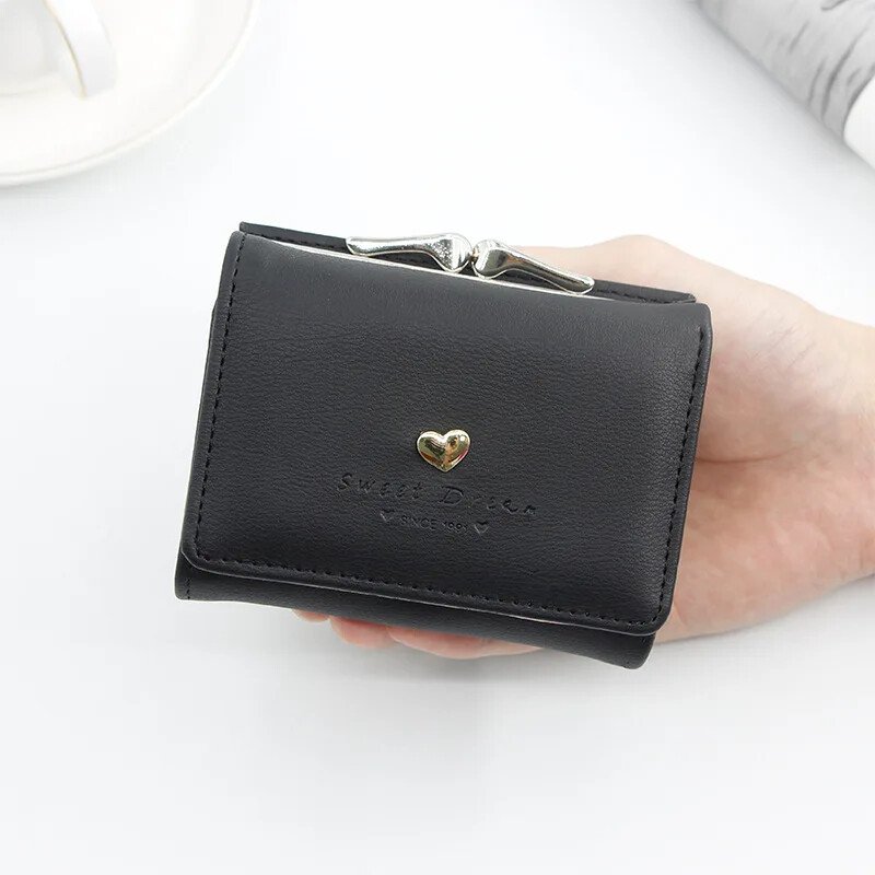 Nova modna ženska torbica u boji slatkiša, jednobojna jednobojna vintage vintage novčanik sa kopčom u obliku srca, ženska torbica s držačem kartice za djevojčice