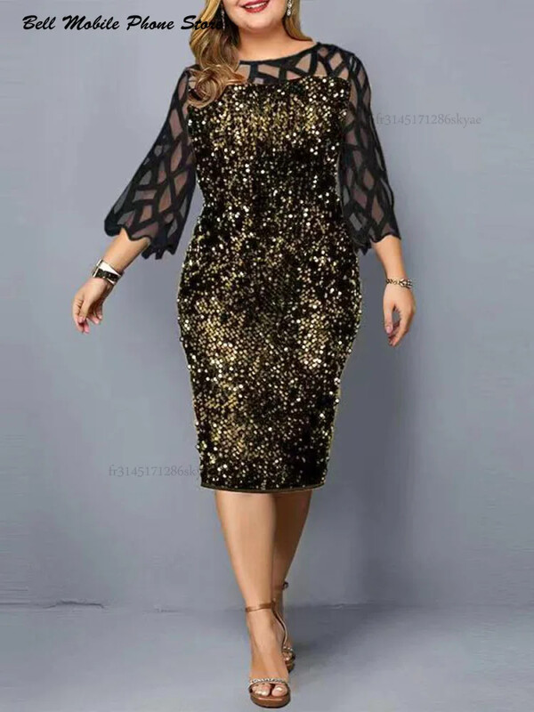 2024. Večernja haljina velike veličine Ženske srednje veličine sa šljokicama Mreža dugih rukava Čipka Elegantni kroj XL-4XL 5XL Večernje haljine Žensko ljeto 2023.