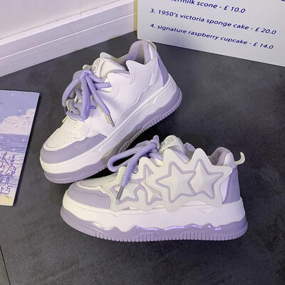 SHANPA Sweet Star tenisice Ženske ružičaste modne PU kožne niske sportske cipele s platformom Ženske ležerne cipele s platformom