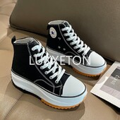 Pantofi de pânză de modă pentru femei de primăvară și toamnă 2024, talpă groasă sport, mărime mare, vârf înalt, pantofi sport și ocazional la modă