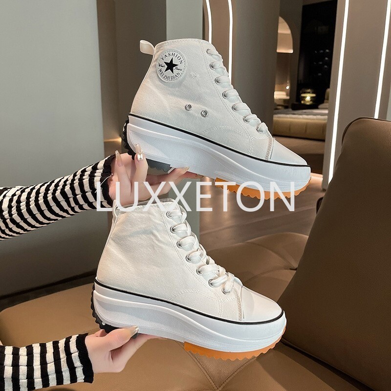 Pantofi de pânză de modă pentru femei de primăvară și toamnă 2024, talpă groasă sport, mărime mare, vârf înalt, pantofi sport și ocazional la modă