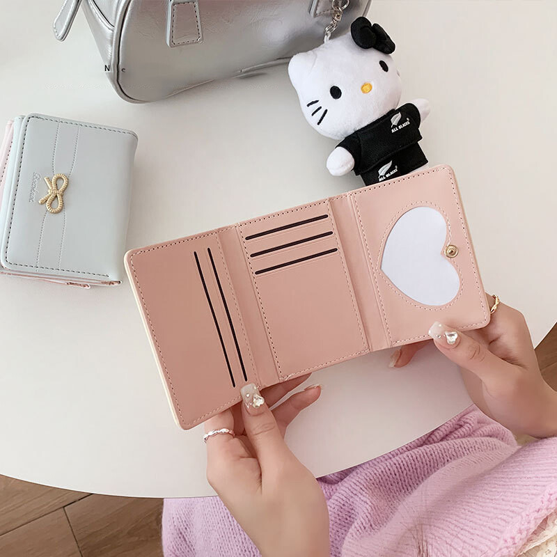 Portofele de modă Fete Drăguț Coquette Fundă Portofel mic Estetic Suport card ID Poșetă fereastra pentru femei