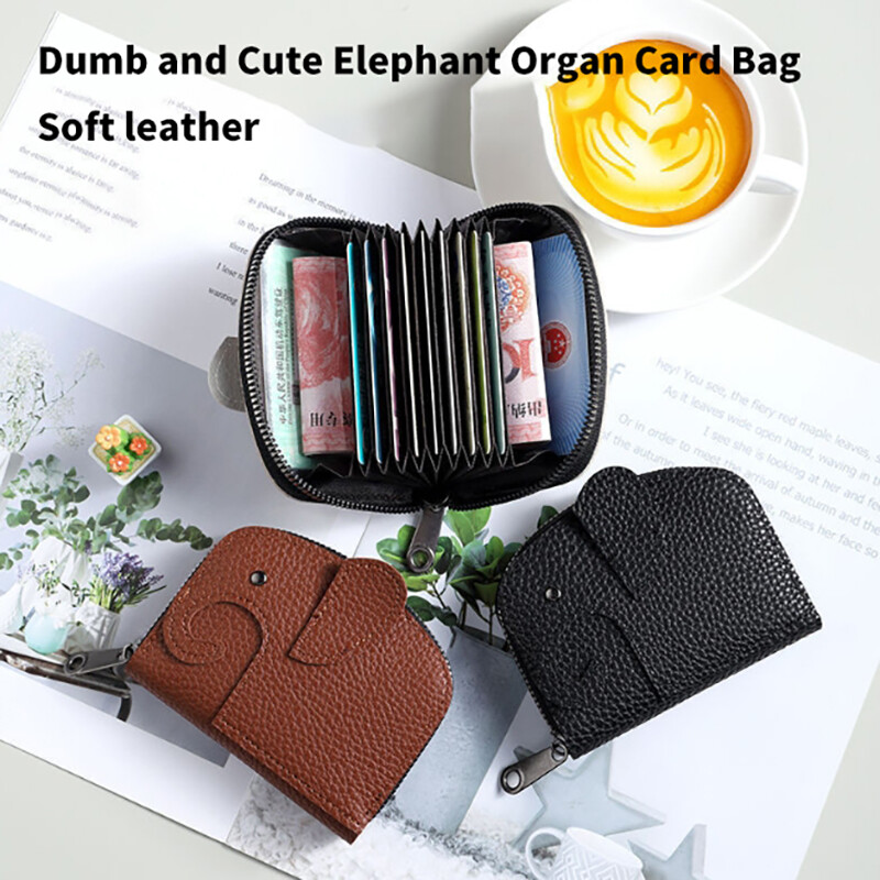 Držač poslovnih kartica Ženski novčanik za kreditne kartice od goveđe kože S uzorkom slona Zatvarač za promjenu Mala torba Ženska torbica za bankovne kreditne kartice