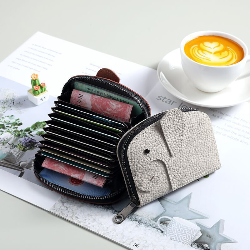 Držač poslovnih kartica Ženski novčanik za kreditne kartice od goveđe kože S uzorkom slona Zatvarač za promjenu Mala torba Ženska torbica za bankovne kreditne kartice