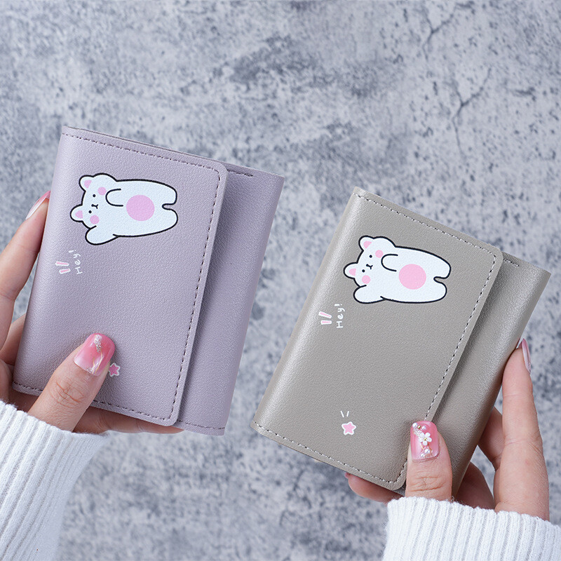 Portofele pentru femei cu desene animate, din piele PU, pentru elevi, geantă pentru carduri pentru fete cu mai multe sloturi pentru carduri Suport pentru cărți cu desene scurte pentru doamne.