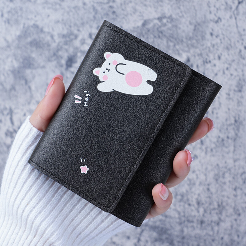 Portofele pentru femei cu desene animate, din piele PU, pentru elevi, geantă pentru carduri pentru fete cu mai multe sloturi pentru carduri Suport pentru cărți cu desene scurte pentru doamne.