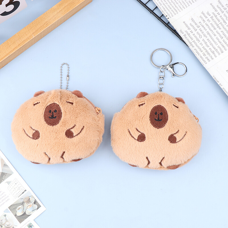 Poșetă cu monede din pluș Kawaii Capybara Geantă minunată de schimb de bani din desene animate pentru fete Mini portofel de pluș Geantă de depozitare pentru căști