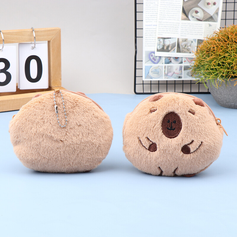 Poșetă cu monede din pluș Kawaii Capybara Geantă minunată de schimb de bani din desene animate pentru fete Mini portofel de pluș Geantă de depozitare pentru căști