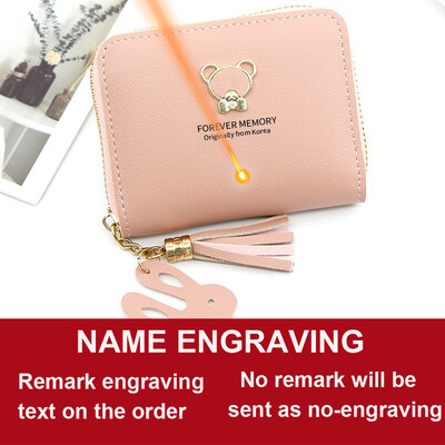 2022 Къси дамски портфейли Мини сладък джоб за монети Име на притежателя на карти Гравирано дамско портмоне Нова мода Kpop малък портфейл за момичета