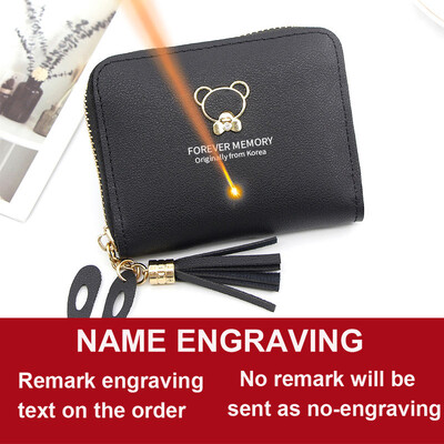 2022 Къси дамски портфейли Мини сладък джоб за монети Име на притежателя на карти Гравирано дамско портмоне Нова мода Kpop малък портфейл за момичета