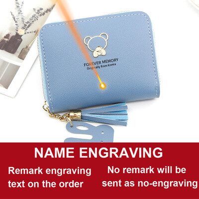 2022 Къси дамски портфейли Мини сладък джоб за монети Име на притежателя на карти Гравирано дамско портмоне Нова мода Kpop малък портфейл за момичета