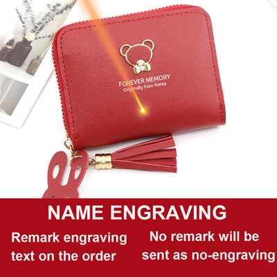 2022 Къси дамски портфейли Мини сладък джоб за монети Име на притежателя на карти Гравирано дамско портмоне Нова мода Kpop малък портфейл за момичета