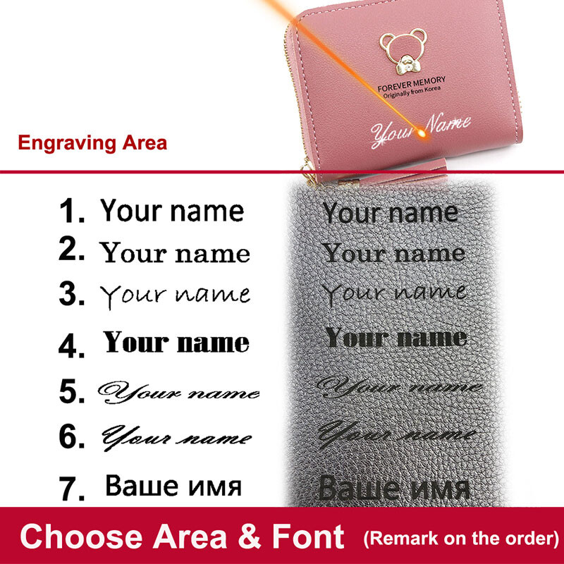 2022 Къси дамски портфейли Мини сладък джоб за монети Име на притежателя на карти Гравирано дамско портмоне Нова мода Kpop малък портфейл за момичета
