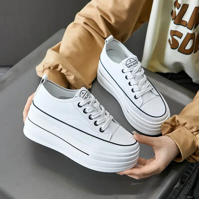 Fujin, piele naturală, vulcanizată, de 8 cm, vară, comodă, de primăvară, toamnă, cu platformă, vulcanizată, pentru femei, pantofi groși, pantofi mocasini