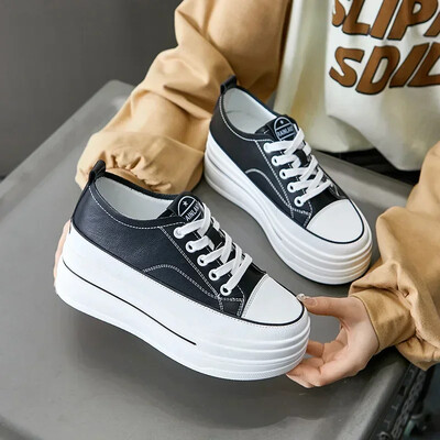 Fujin, piele naturală, vulcanizată, de 8 cm, vară, comodă, de primăvară, toamnă, cu platformă, vulcanizată, pentru femei, pantofi groși, pantofi mocasini