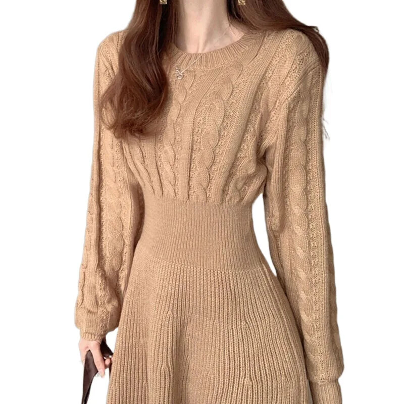 French VintageknitInnerDress Rochie lungă de pulover Toamnă/Iarnă La modă Spicy Girl Style Fairy Îmbrăcăminte pentru femei