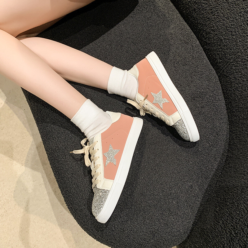 2024. Nove šljokičaste svjetlucave srebrne retro zvijezde za par Stare prljave ženske male bijele cipele Modne i trendi cipele