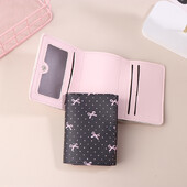 Fundă, culoare roz dulce, portofele pliabile florale, pungă pentru femei, suport de card pentru fete, portabil de călătorie, bani gheață, geantă foto pentru carduri