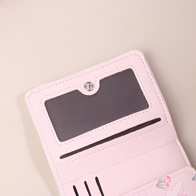 Fundă, culoare roz dulce, portofele pliabile florale, pungă pentru femei, suport de card pentru fete, portabil de călătorie, bani gheață, geantă foto pentru carduri