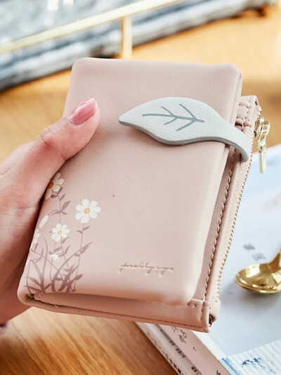 Novčanik za djevojčice Studentska torbica Ženska torbica s uzorkom lišća Ženska torbica od meke PU kože Mali kratki novčanici Ženska torbica za novac s patentnim zatvaračem