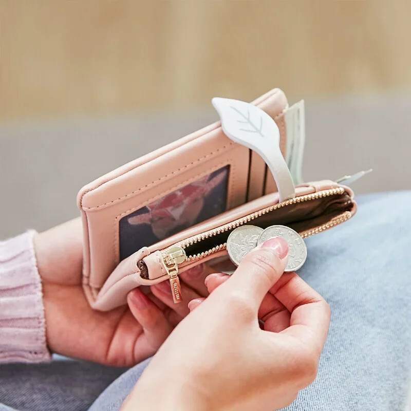 Novčanik za djevojčice Studentska torbica Ženska torbica s uzorkom lišća Ženska torbica od meke PU kože Mali kratki novčanici Ženska torbica za novac s patentnim zatvaračem