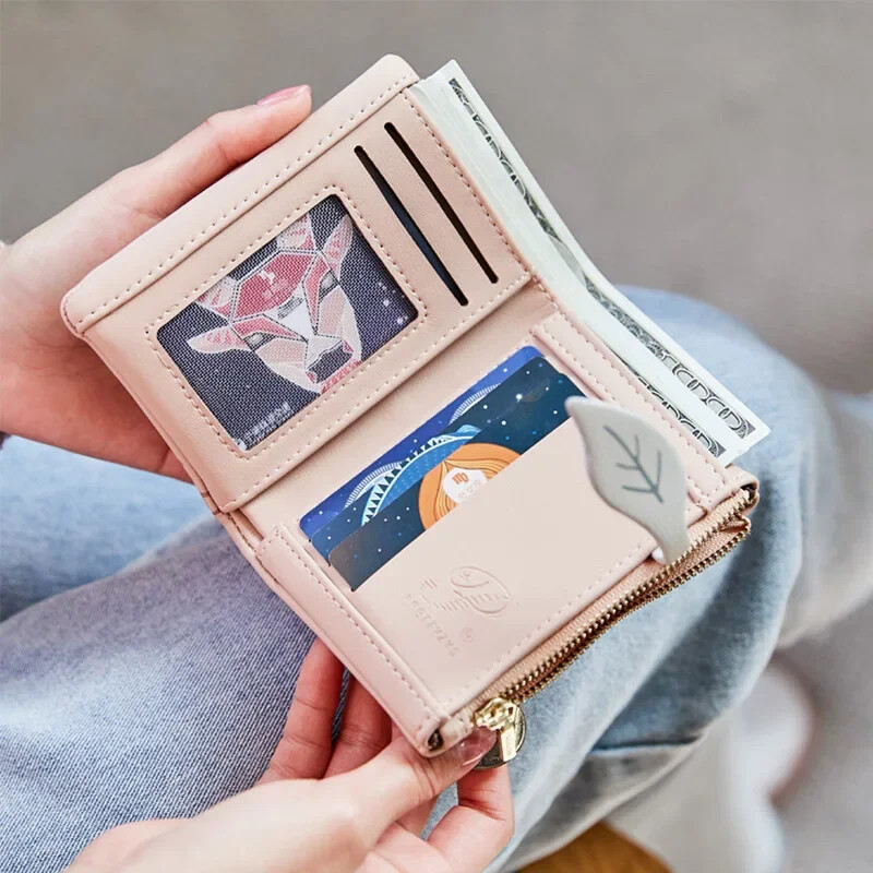 Novčanik za djevojčice Studentska torbica Ženska torbica s uzorkom lišća Ženska torbica od meke PU kože Mali kratki novčanici Ženska torbica za novac s patentnim zatvaračem