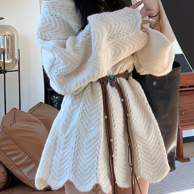 Top din tricot cu margini neregulate în stil coreean pentru femei, toamnă, stil blând, ocazional, dulci, cu umăr, pulover cu croiala lejeră