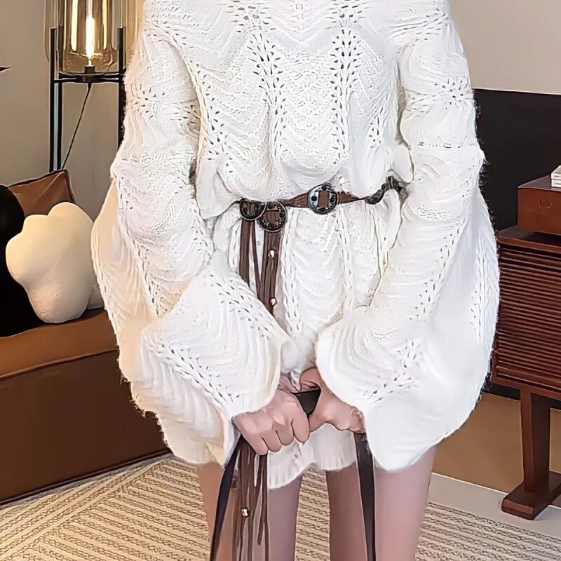 Top din tricot cu margini neregulate în stil coreean pentru femei, toamnă, stil blând, ocazional, dulci, cu umăr, pulover cu croiala lejeră