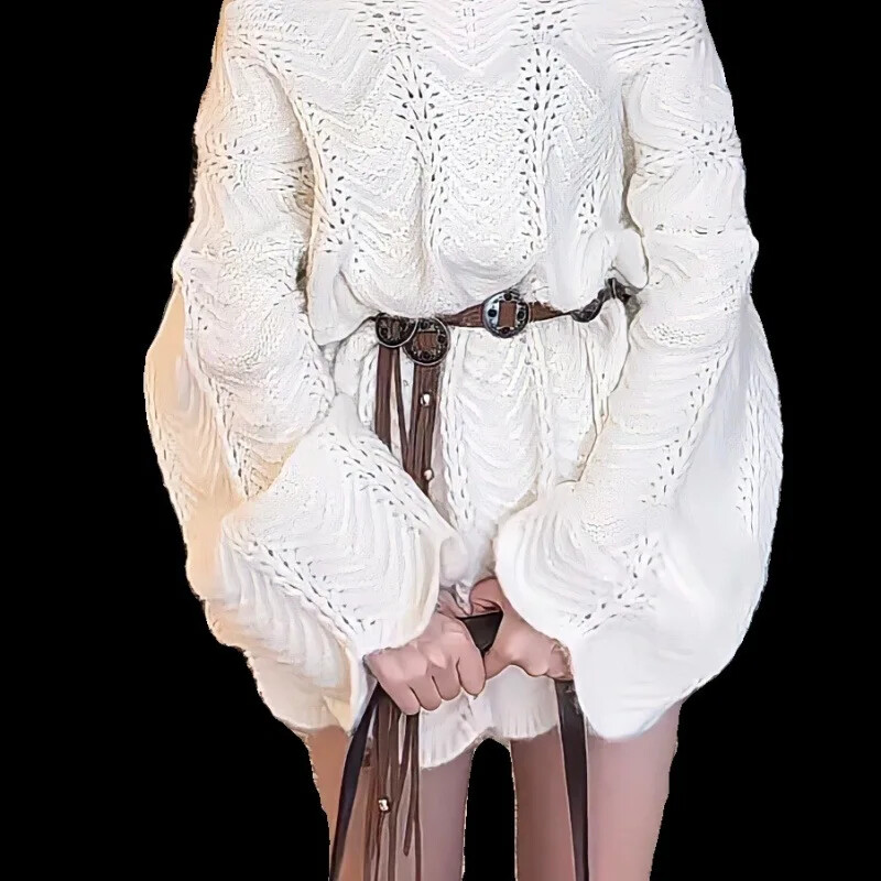 Top din tricot cu margini neregulate în stil coreean pentru femei, toamnă, stil blând, ocazional, dulci, cu umăr, pulover cu croiala lejeră