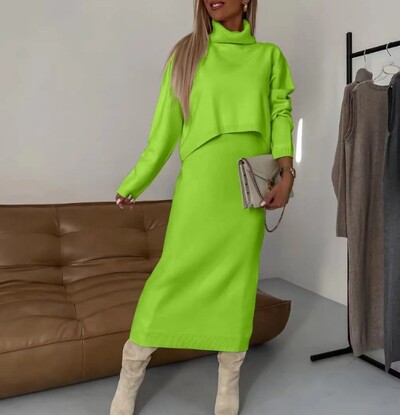 Pulover tricotat în stil leneș de modă pentru femei, jumătate elegantă, set din două piese, toamnă/iarna 2024, îmbrăcăminte nouă pentru femei