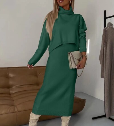 Pulover tricotat în stil leneș de modă pentru femei, jumătate elegantă, set din două piese, toamnă/iarna 2024, îmbrăcăminte nouă pentru femei