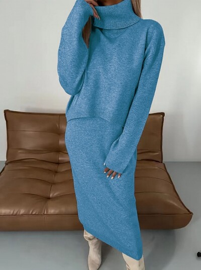 Pulover tricotat în stil leneș de modă pentru femei, jumătate elegantă, set din două piese, toamnă/iarna 2024, îmbrăcăminte nouă pentru femei