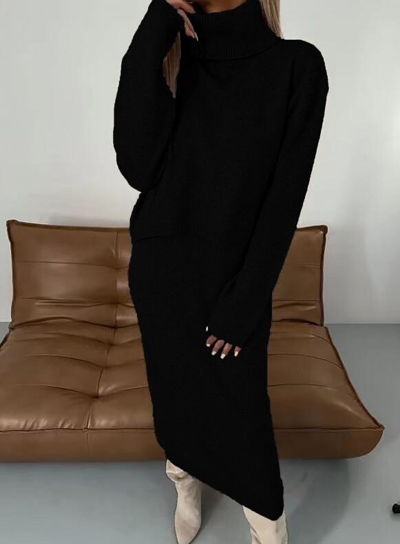 Pulover tricotat în stil leneș de modă pentru femei, jumătate elegantă, set din două piese, toamnă/iarna 2024, îmbrăcăminte nouă pentru femei