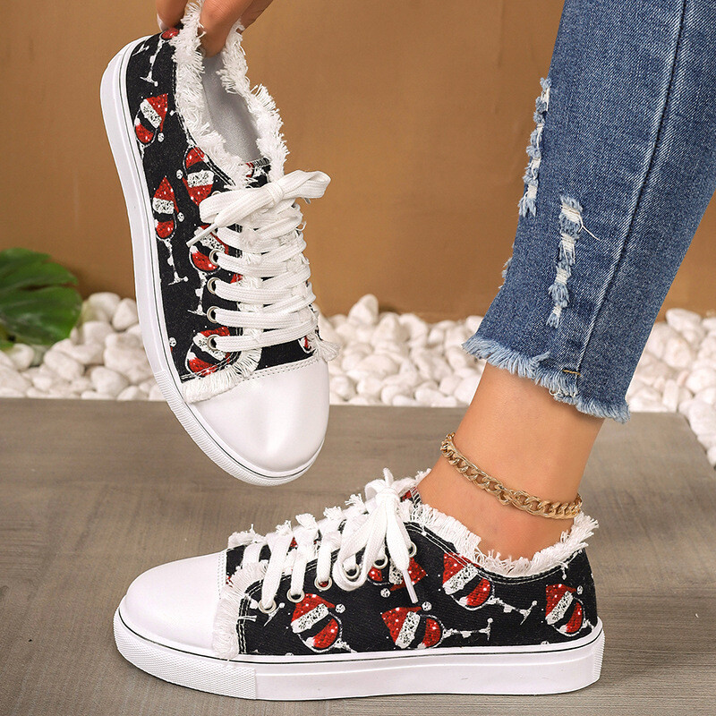 Božićne tenisice Ženske cipele Jesen Nova moda s printom Djeda Mraza Lijepe casual festivalske ženske cipele Vulkanizirane cipele 2023.