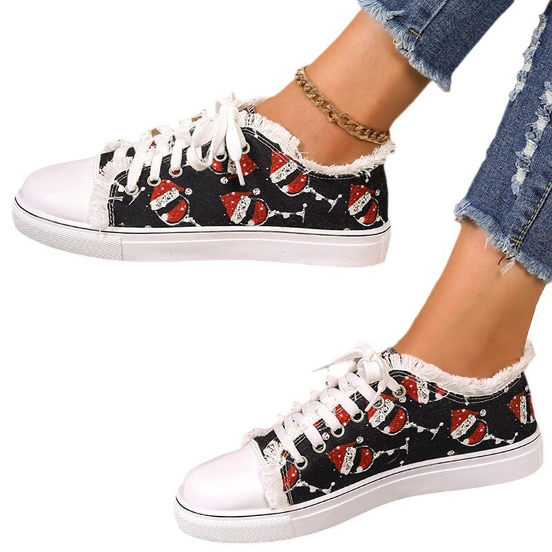 Božićne tenisice Ženske cipele Jesen Nova moda s printom Djeda Mraza Lijepe casual festivalske ženske cipele Vulkanizirane cipele 2023.